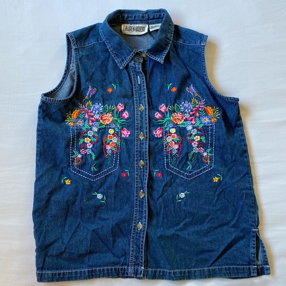 🌸 Vintage Lauren Brooke Floral Denim Top 🌸 - Picture 1 of 3